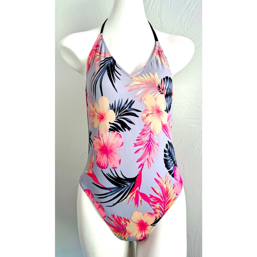 Moving Sale! GUC VS Pink Tropical Halter One Piece w/ Ruched Cheeky Bottom Small